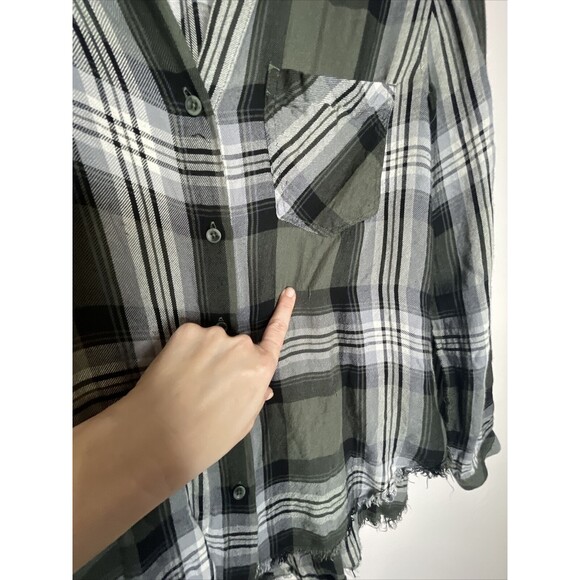 Cloth & Stone Womens Plaid Long Sleeve Raw Hem Collared Button Up Shirt SZ Small - Picture 8 of 10